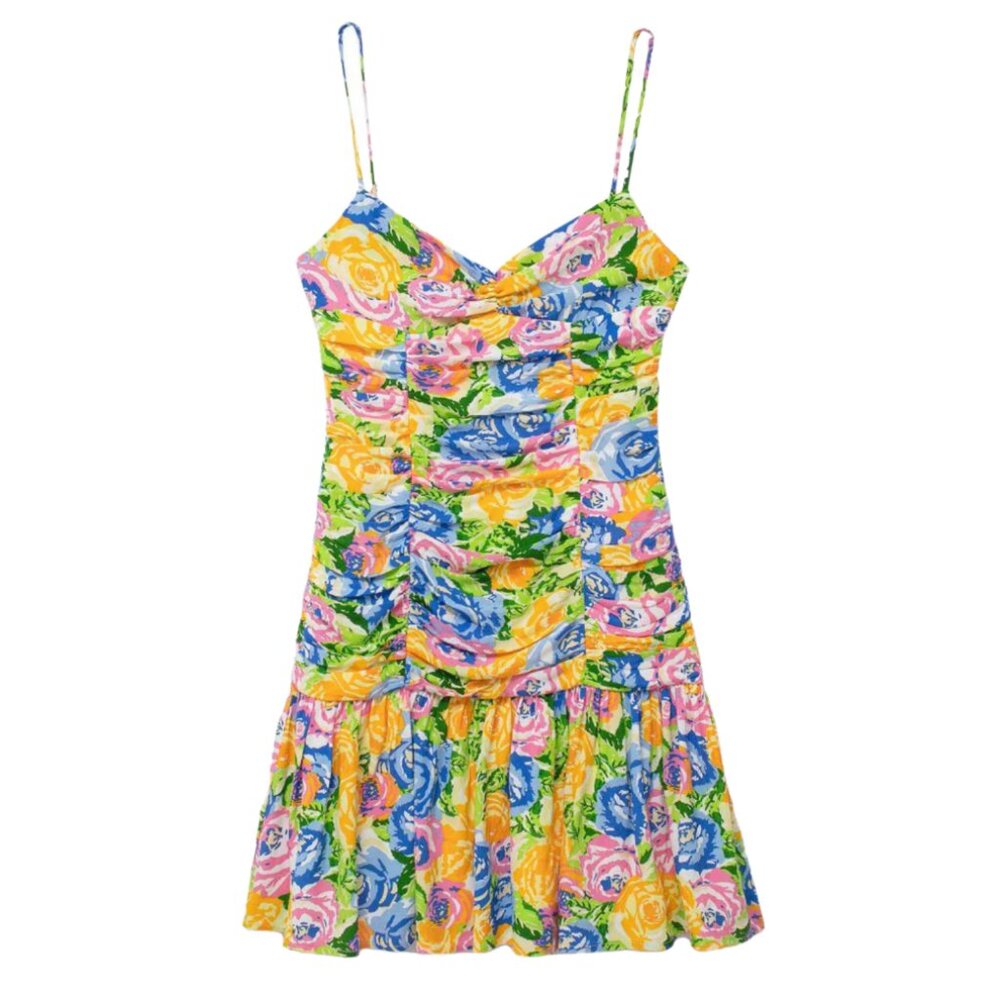 Zara printed floral dress with draping